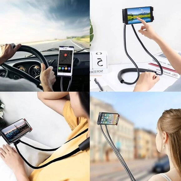 Black Hanging Neck Phone Holder Lazy Bracket Mount Stand Rotating Bendable NWOT - Picture 2 of 5